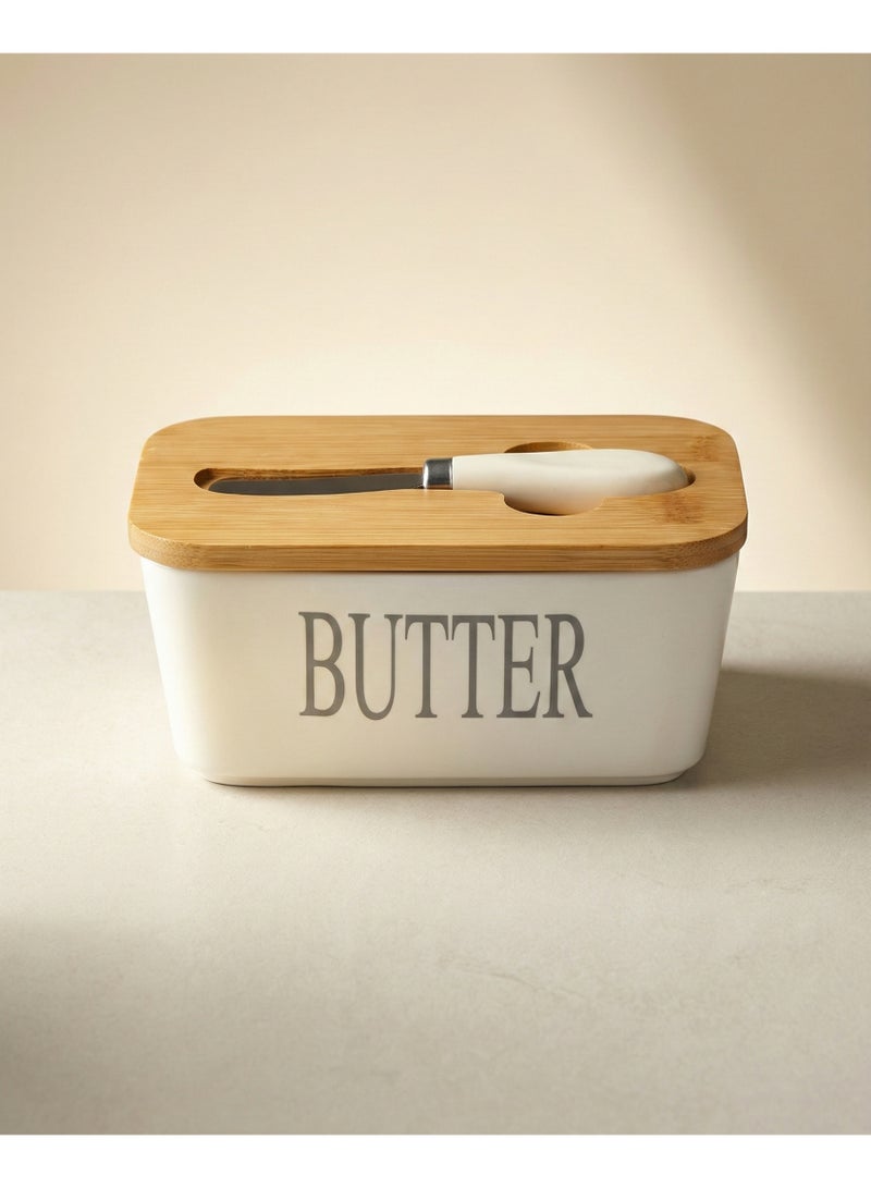 CASA HOME Porcelain Butter Dish with Knife - Image 1